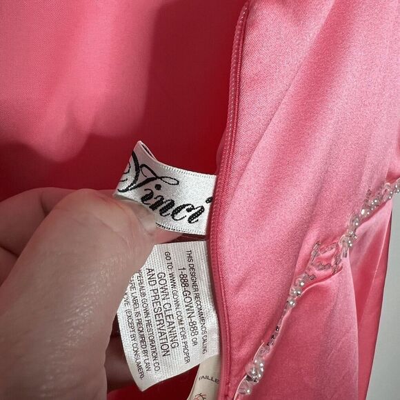 Da Vinci Dress Womens 14 Pink Satin Gown Embellished Long Formal Fairy V Neck - Picture 4 of 16